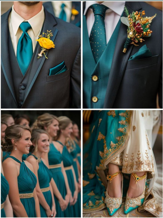 Teal and Gold Floral Arrangements and Bouquets